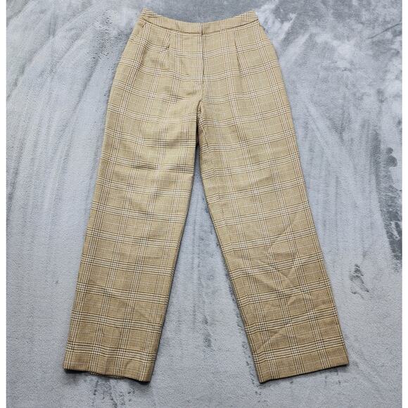 Vintage Talbots Pants Womens 4 Tan Plaid Wool High Rise Pleated Ankle Straight - Picture 1 of 10